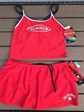 TYR Women's Lifeguard Diamondback Tankini (XL) & Red Skirt Size (L) New